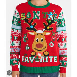 No Boundaries Christmas Sweater L Pullover Tunic Ugly Sweater Nerdy Deer bows